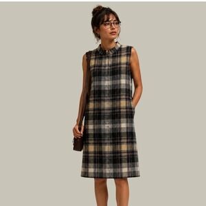 Country Miss Plaid Shift Dress Vintage Mock Neck Dark Academia Sleeveless Sz 12
